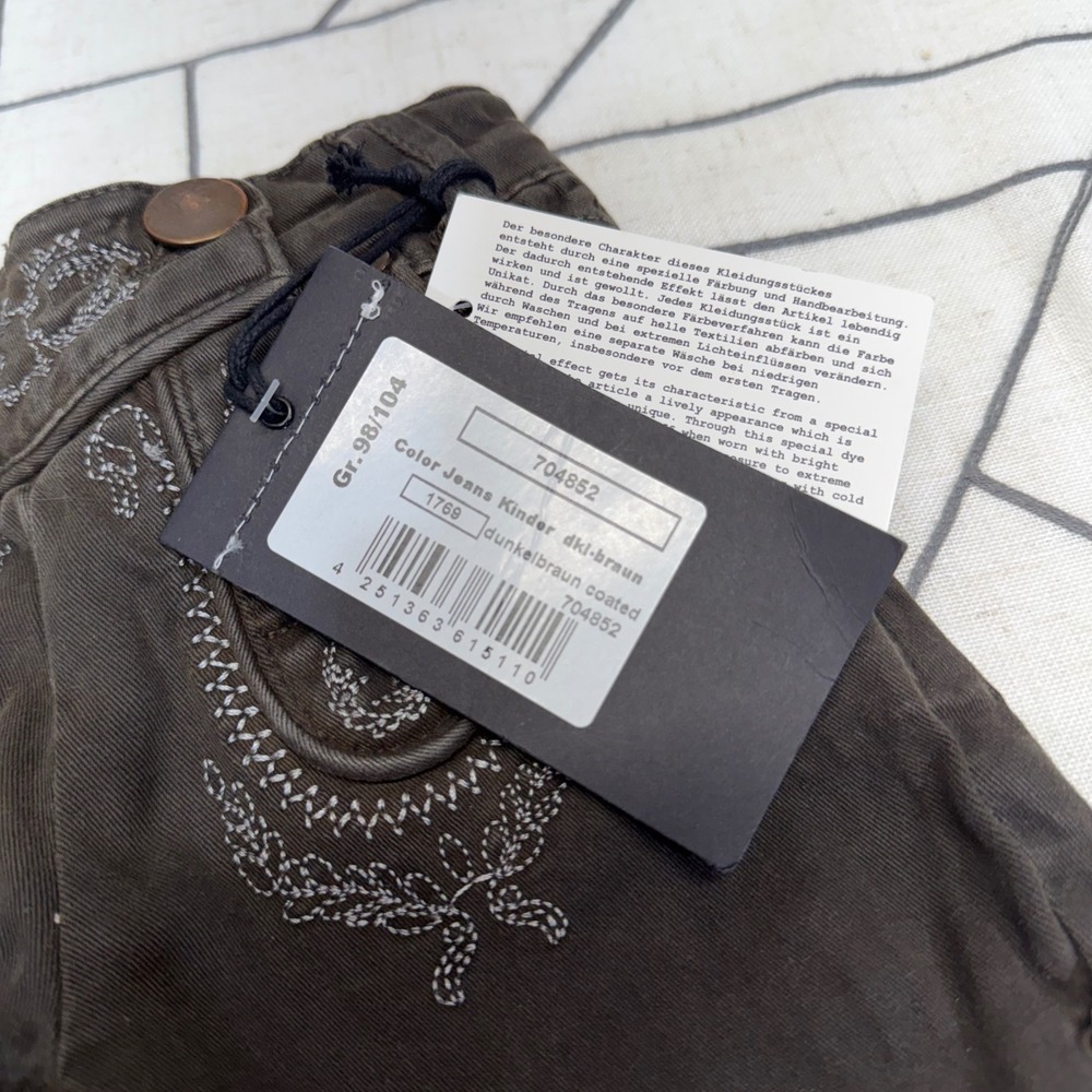Hangowear Lederhosen Shorts Size 98/104 Brown Embroidered Coated Denim Kinder - Picture 4 of 7